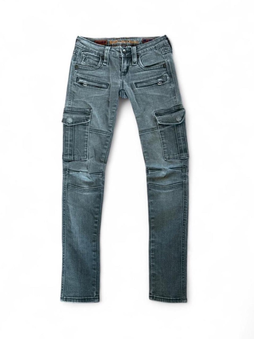 Rock Revival Women’s Dark Wash Gray Low Rise Slim Skinny Jeans Cargo 

Size 24
